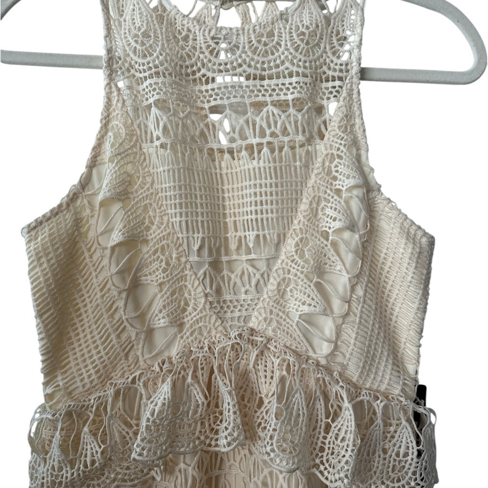 REVEUSE Maxi Lace Tiered Boho Chic Sleeveless Halter Summer Dress Medium - Picture 2 of 9